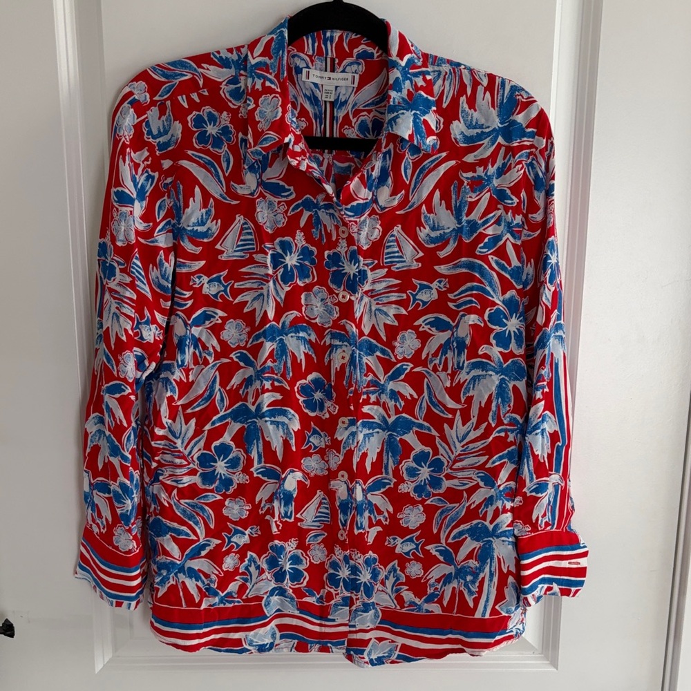 Tommy Hilfiger Red and Blue Floral Shirt